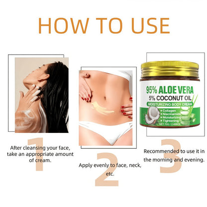 Aloe Vera Collagen Face Cream, Two Jar Set with Hyaluronic Acid and Coconut Oil for Daily Moisture