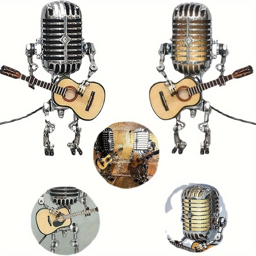 Vintage Microphone Robot Guitar Lamp USB Powered, Retro Decorative Night Light for Music Lovers, Guitar Players