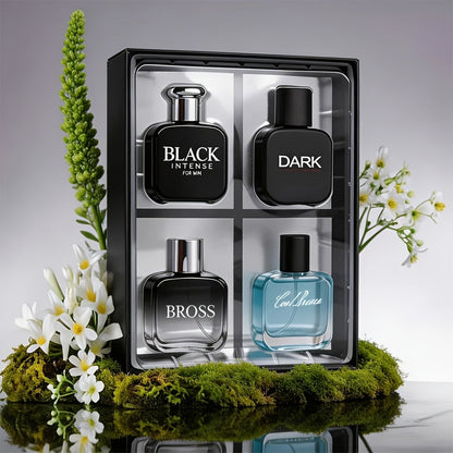 Perfume Gift Set for Men with Four 30ml Eau de Parfum Sprays in Black Box and Separate 1.5oz Body Mist