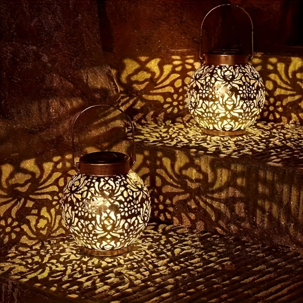 Solar Metal Peony Lantern Outdoor Hanging Light, Floral Decorative Lantern for Garden Patio Tree