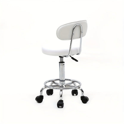 PU Leather Salon Stool with Back & 360° Swivel, Adjustable Height 18.9"-22.8" Round Cushion Chrome Base