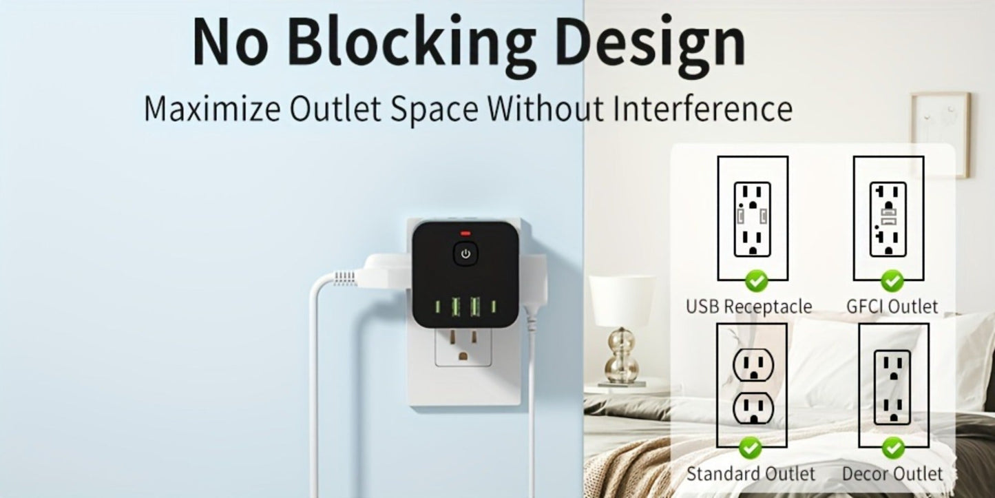 Surge Protector Power Socket 4 Side Outlets 2 USB-A 2 USB-C Overload Protection Power Off Switch for an Everyday Personal Care Routine