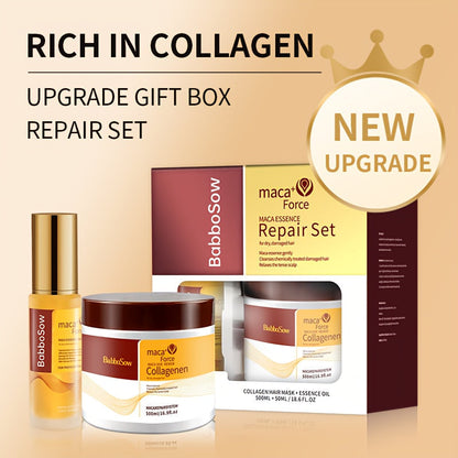 500ml Collagen Hair Mask and Maca Essence Oil Two-Piece Boxed Hair Care Set with Separate Bottles