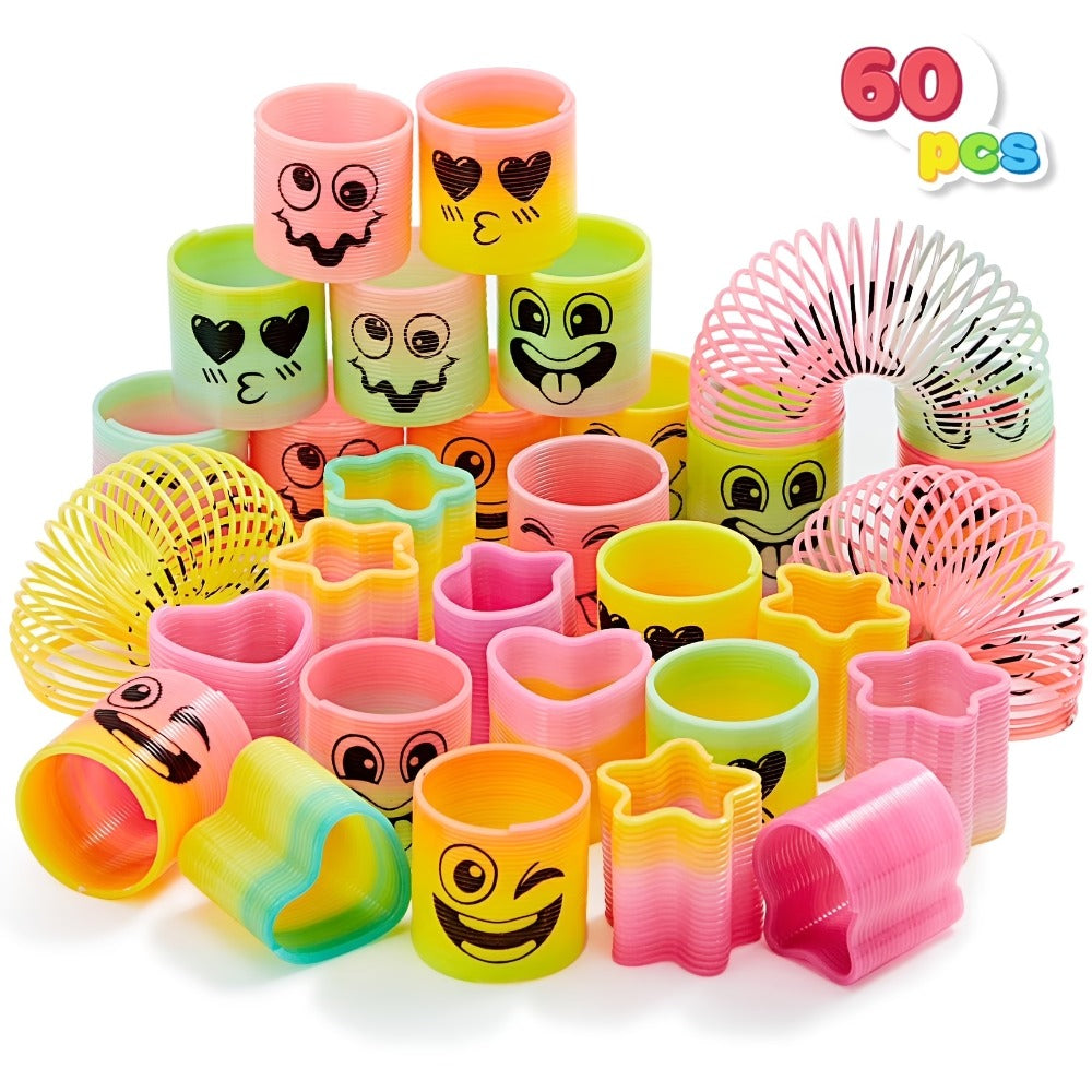 Rainbow Mini Spring Coil Party Favors 60pcs Bulk, Fidget Stress Toys for Kids, Goodie Bag Stuffers
