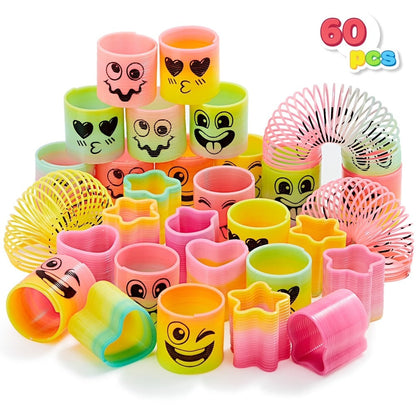 Rainbow Mini Spring Coil Party Favors 60pcs Bulk, Fidget Stress Toys for Kids, Goodie Bag Stuffers