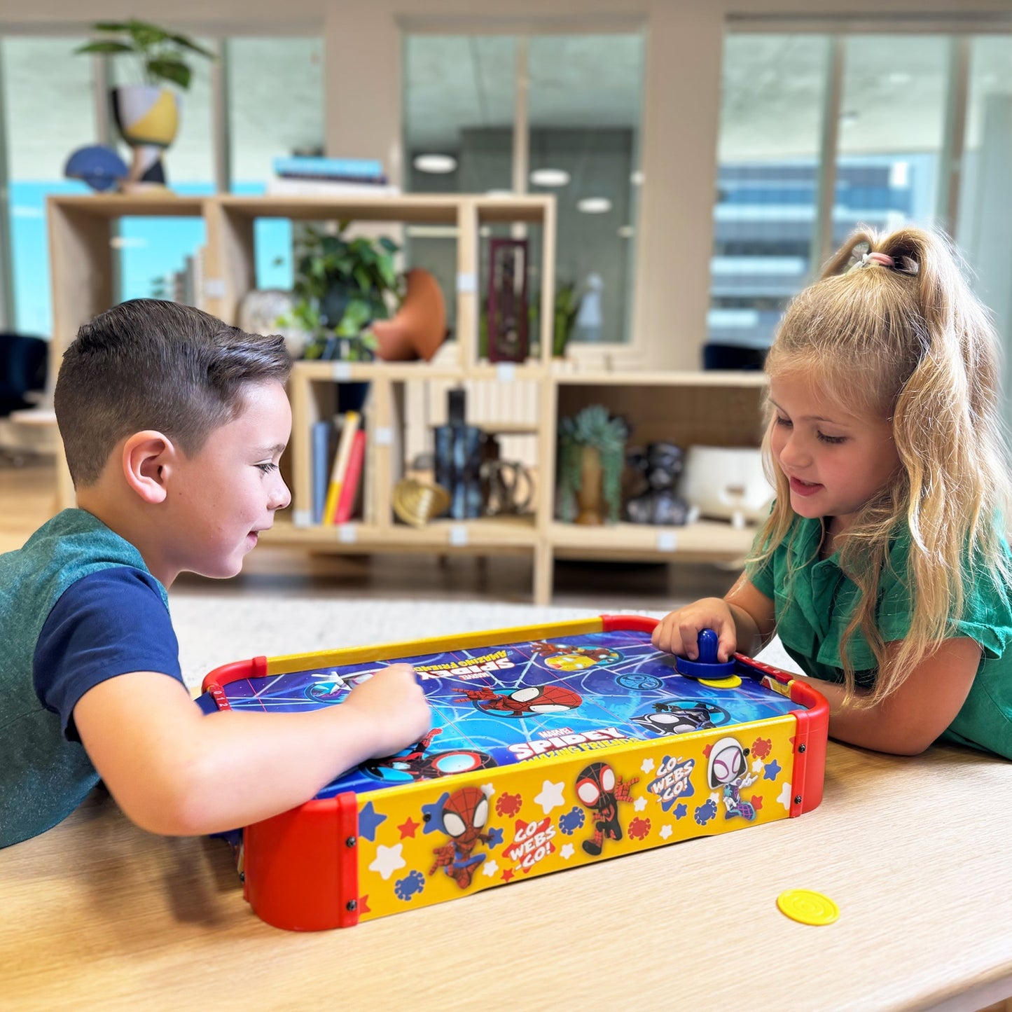 Kids Tabletop Air Hockey Table Marvel Spidey and His Amazing Friends - Officially Licensed Wood Surface