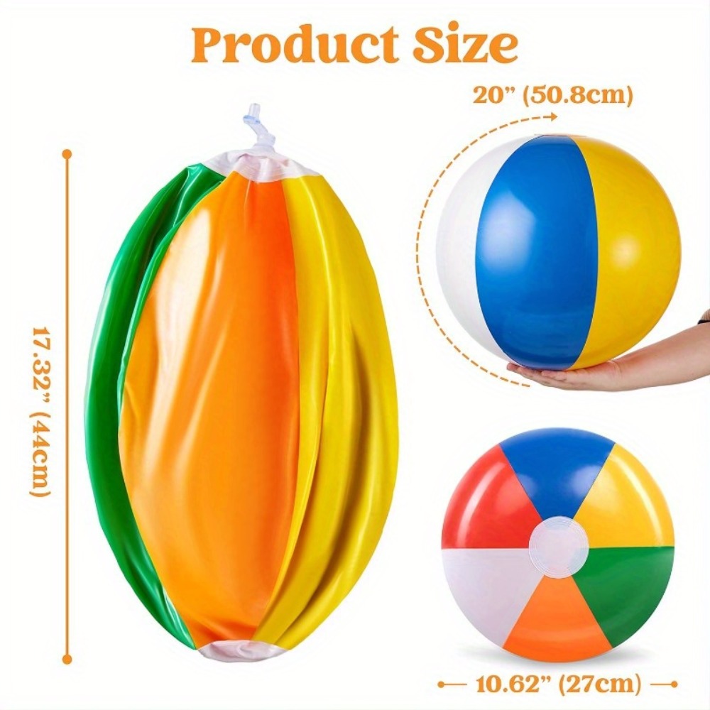Rainbow Beach Balls 4-Pack 20 Inch, Large Inflatable Beach Ball Set for Pool Party Decorations