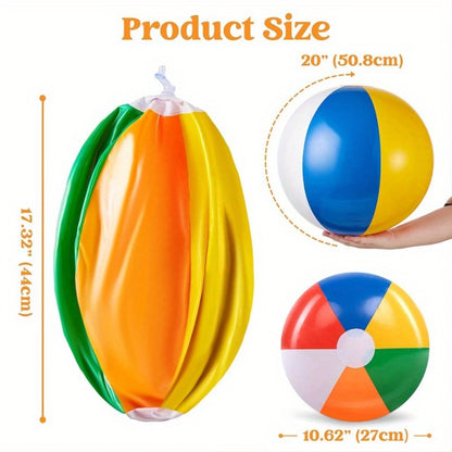 Rainbow Beach Balls 4-Pack 20 Inch, Large Inflatable Beach Ball Set for Pool Party Decorations