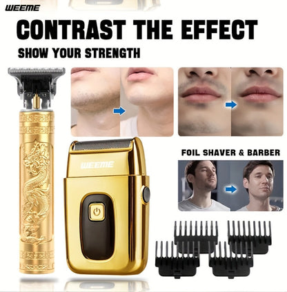 Men's Electric Hair Trimmer and Beard Trimmer 2-Piece Set Cordless Hair Clipper Short Beard for Everyday Face, Beard and Body Grooming