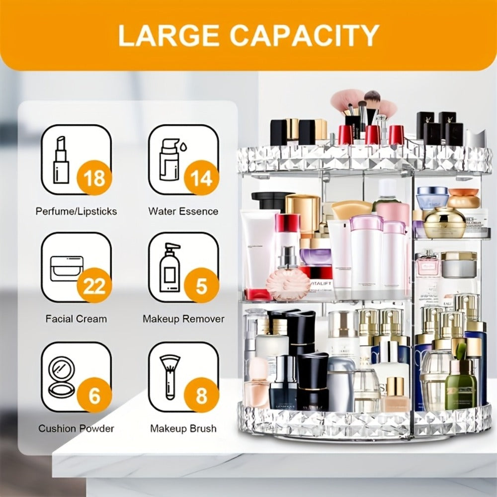 Rotating 360 Makeup Organizer Spinning Cosmetic Storage Display Rack 7 Adjustable Layers Large Capacity Skincare Holder for Vanity