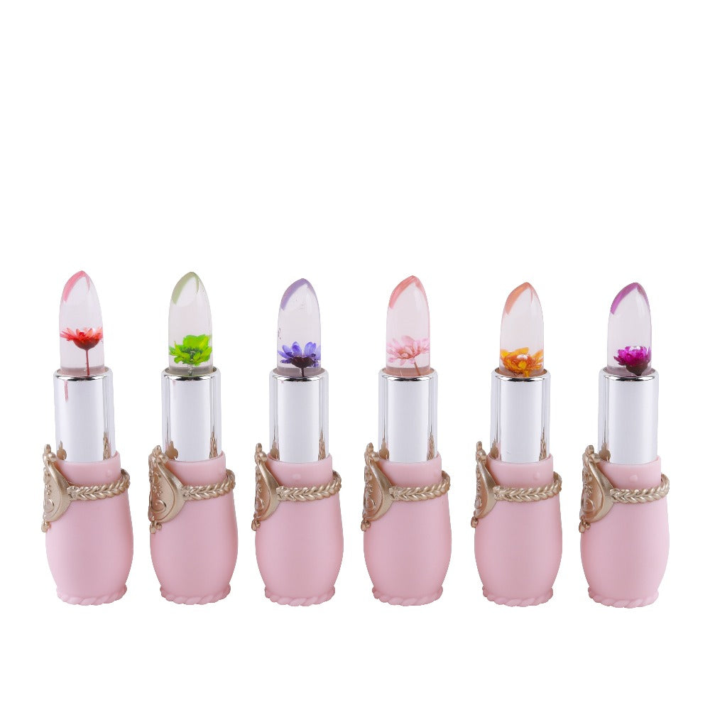 Color Changing Lip Balm Set 6PCS Flower Jelly Lipstick Thermostat Tinted Peach Flavor, for Makeup, Travel and Everyday Vanity Use