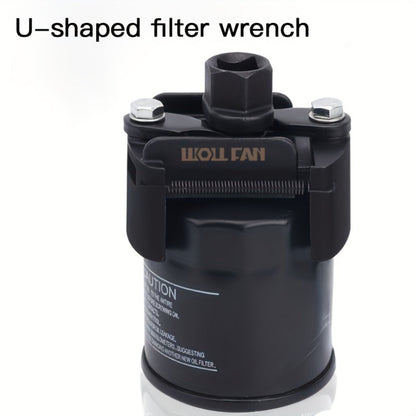 Adjustable Oil Filter Wrench 2-Jaw Reversible – Universal U-Shaped Multi-Function Stainless Steel with Hex Socket & Adjustment Knob