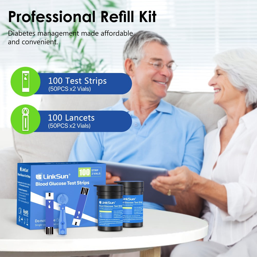 Blood Glucose Monitor Kit with 100 Test Strips & Lancets, Linksun Diabetes Testing Set, Large Display 448 Memory No Coding Glucometer