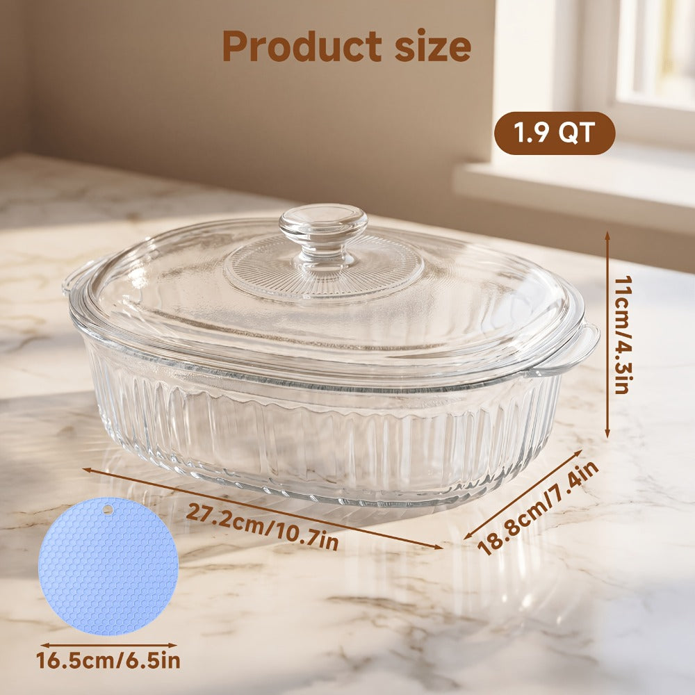 Borosilicate Glass Baking Dish with Lid 96oz, Oval Casserole Pan Microwave Oven Fridge Safe, Multi-Use for Baking