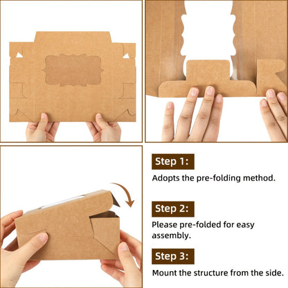 Cookie Boxes with Window 48 Pack, 8x6x2.5" Kraft Bakery Boxes for Cookies, Macarons, Pastries & Cake