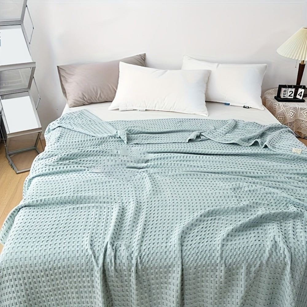 Cotton Waffle Blanket, Pure Cotton Multilayer Summer Cooling Quilt, Jacquard Knit, Air Conditioning Blanket