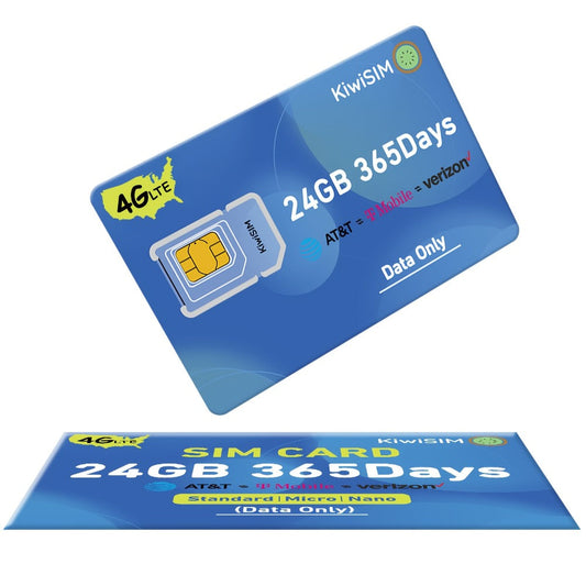 Prepaid Data SIM Card USA 4G LTE KIWISIM Auto-Switch AT&T & T-Mobile, No Contract No Monthly Fee