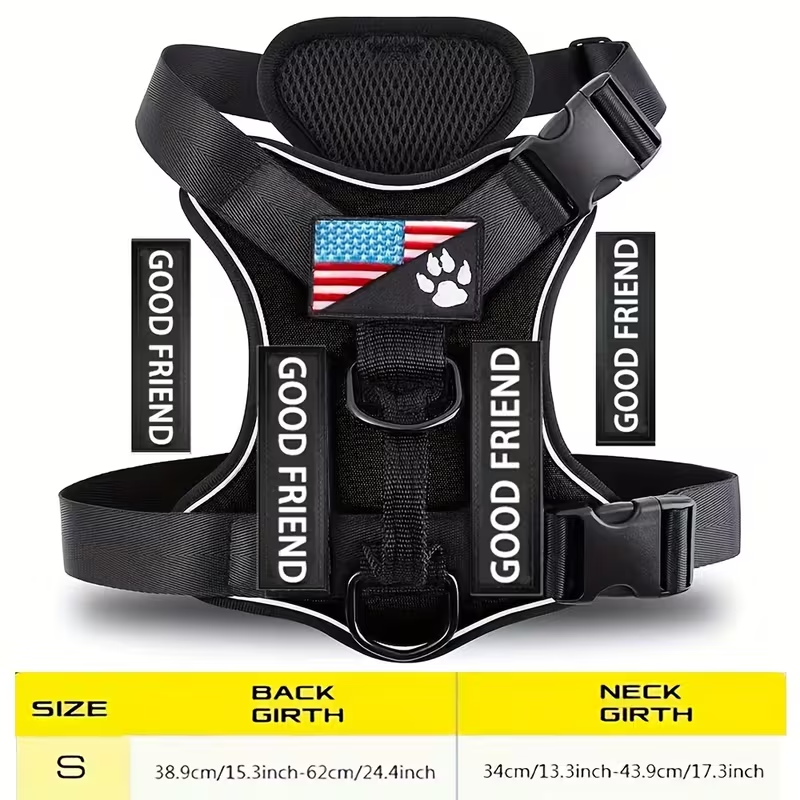 Service Dog Harness with 5 Patches – Reflective Adjustable Oxford Vest with Inner Mesh Layer, Service Dog ID System