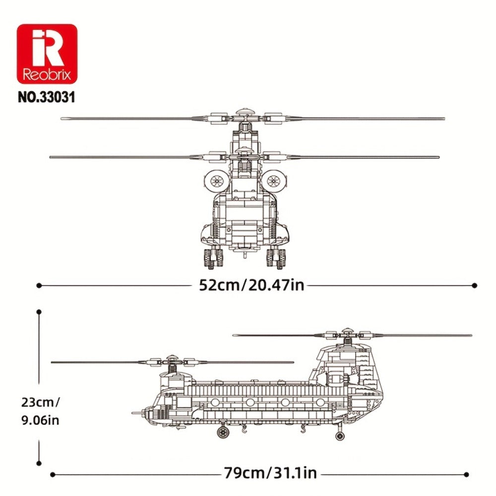 Chinook Helicopter Building Blocks Set 1622 Pcs – US Military CH-47 Transport Helicopter MOC Model Kit Adults Teens Aviation Military Fan