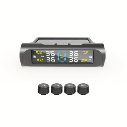 Solar TPMS Tire Pressure Monitoring System – Solar & USB Charging, 5 Alarm Modes, Color Display for 4-Wheel Vehicles