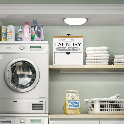 Dryer Sheet Holder with Drawer & Lid, Farmhouse Wood Laundry Pod Dispenser, Wall Mount or Countertop Organizer for Laundry Room Storage
