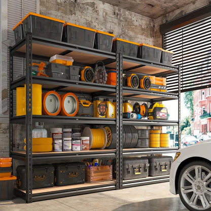 Garage Shelving 5-Tier Metal Storage Shelves Adjustable Steel Shelf Unit for Garage Basement Warehouse Easy Assembly Black Silver
