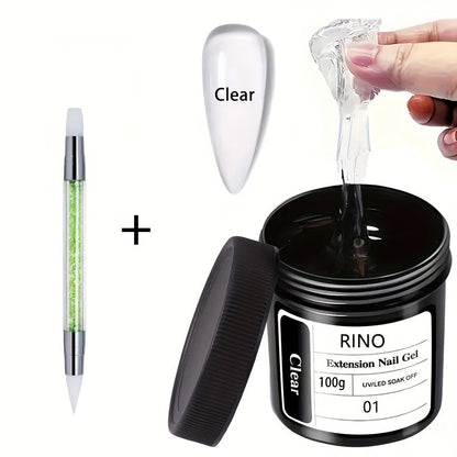 Clear Poly Nail Extension Gel 2-Piece Set, 100g Jars with Application Brush for 3D Sculpting and Rhinestone Nail Art