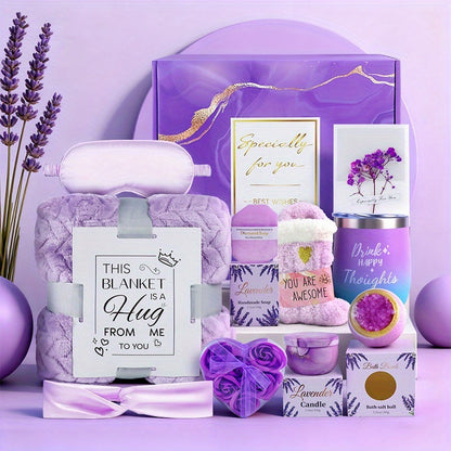 Luxury Spa Gift Set for Women 10-Piece Rose Scented Candles Bath Salt Balls Dried Flowers Eye Mask Soap Blanket Socks Hair Ribbon Gift Card