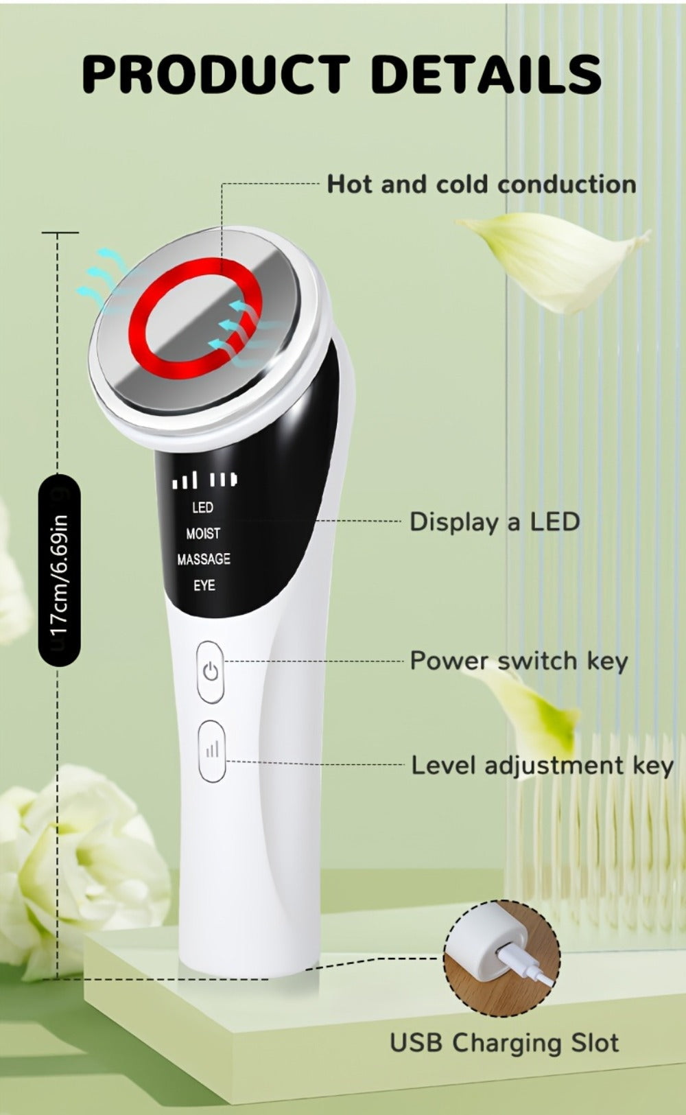 Cold Photon LED Beauty Massager 4-in-1 for Face Neck Eye, USB Rechargeable Skin Care Device Puffiness Reducer Gift for Women