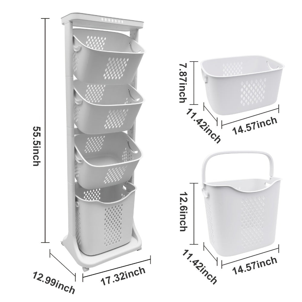 Rolling Laundry Hamper Cart with Wheels Multi-Tier | Large Capacity Laundry Basket with Removable Baskets | Wheeled Laundry Organizer