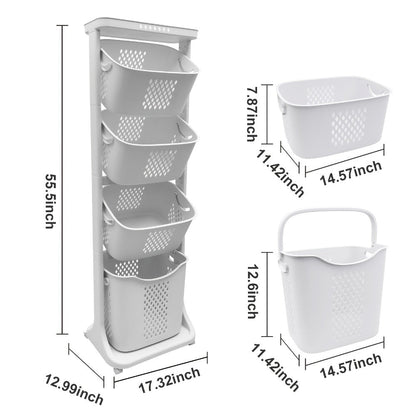 Rolling Laundry Hamper Cart with Wheels Multi-Tier | Large Capacity Laundry Basket with Removable Baskets | Wheeled Laundry Organizer