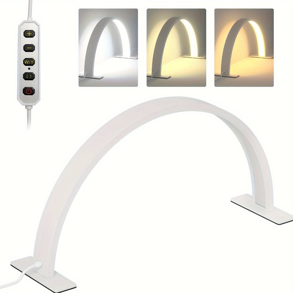 Nail Studio Lamp 29-Inch LED Half-Moon Desk Light with Three Color Temperatures and Adjustable Brightness for Nail Work