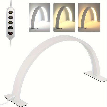 Nail Studio Lamp 29-Inch LED Half-Moon Desk Light with Three Color Temperatures and Adjustable Brightness for Nail Work