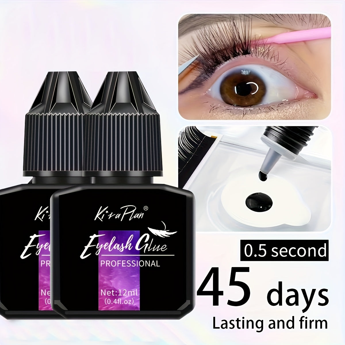 Lash Glue Set, Eyelash Extension Adhesive 6-7 Weeks Retention, Quick Dry DIY Lash Bond for Individual &