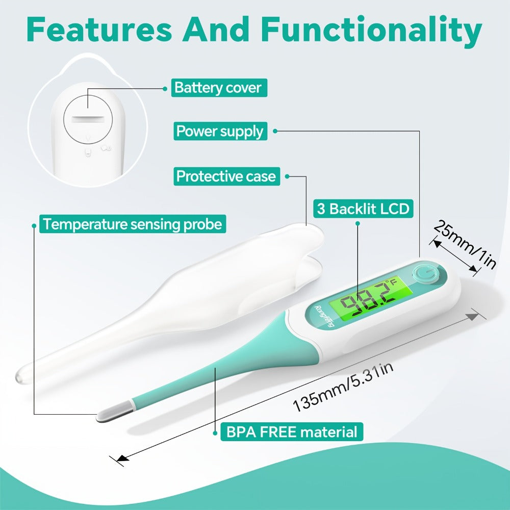 Digital Oral Thermometer for Adults & Kids, 8-Second Fast Read, Bendable Tip, 3-Color Fever Backlight