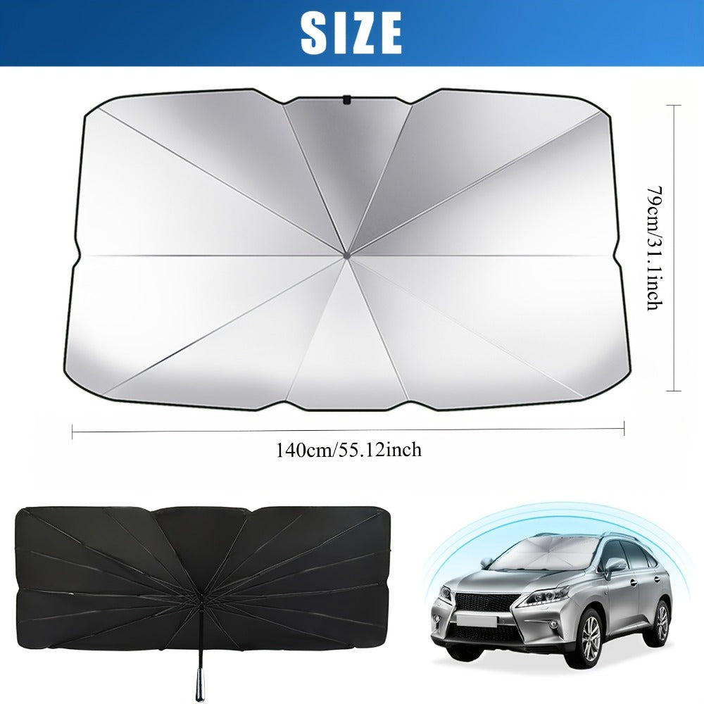 Windshield Sun Shade UV Protection | Auto Open & Fold One-Button, Fiberglass Skeleton, Opaque Insulation, Fits Most Cars SUVs Trucks