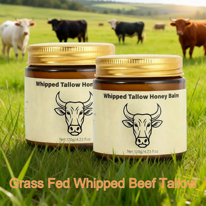 Body Cream Two-Pack 120g Whipped Tallow Honey Balm Jars with Gold Lids for Face Hands and External Body Use
