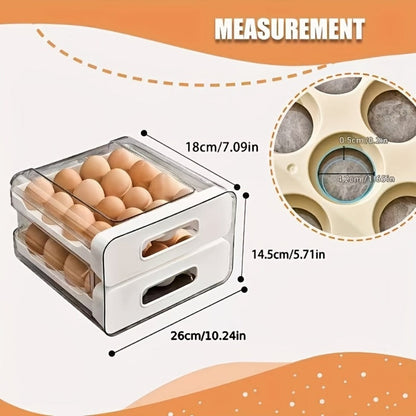 Egg Storage Container 32 Grid Double Layer with Drawer | Fridge Egg Holder Organizer | Sturdy PET+PP Stackable Egg Tray for Refrigerator