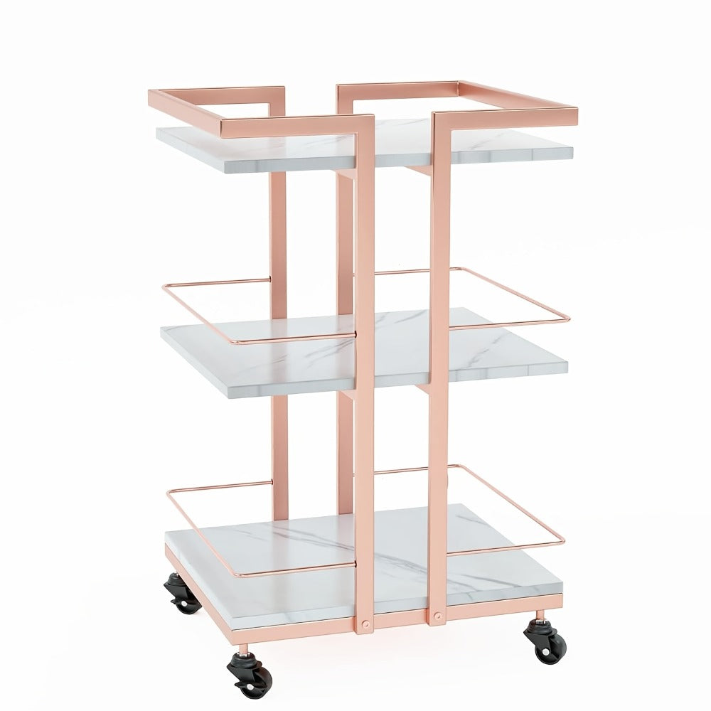Three-Shelf Rolling Salon Trolley with Side Handles, Locking Casters and Four Color Configurations
