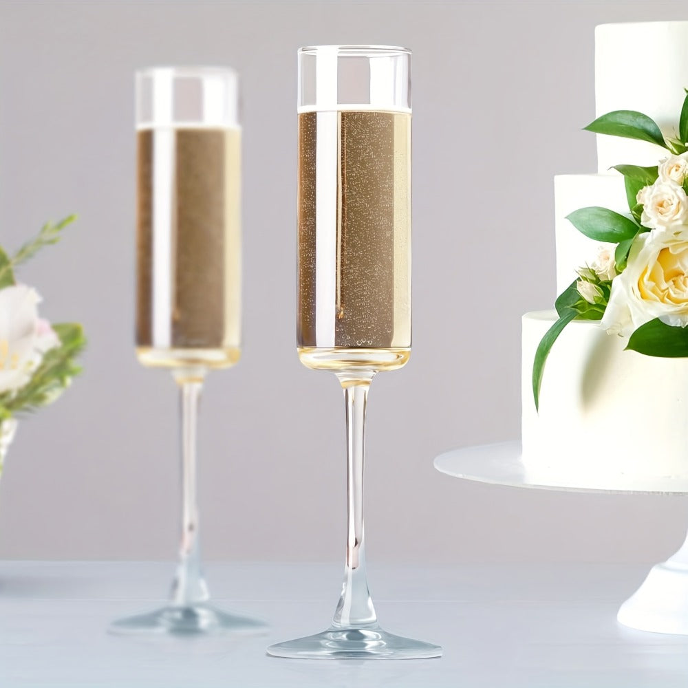 Champagne Flutes Set of 6 – Elegant 6.5oz Clear Glass Champagne Glasses, Reusable Stemmed Flutes for Birthday, Wedding