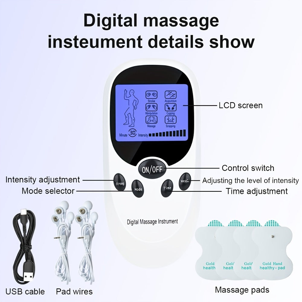 TENS EMS Dual Channel Stimulator Massager, 8 Electrodes for Back, Shoulder & Knee Pain, Recovery