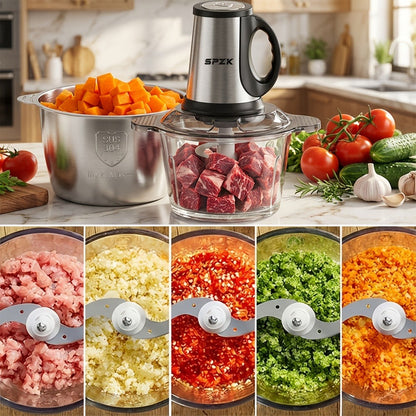 Electric Food Chopper with 2 Bowls & 2 Blades, Multi-Function Food Processor, Meat Grinder & Vegetable Chopper for Meats
