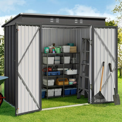 Metal Outdoor Storage Shed with Double or Single Doors in Grey, Green or Brown Checkout Models