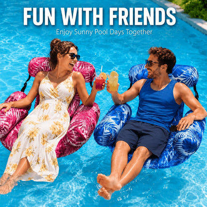 Pool Float Tropical Leaf Lounge Chair with Sling Seat, Inflatable Side Bolsters and Adjustable Headrest