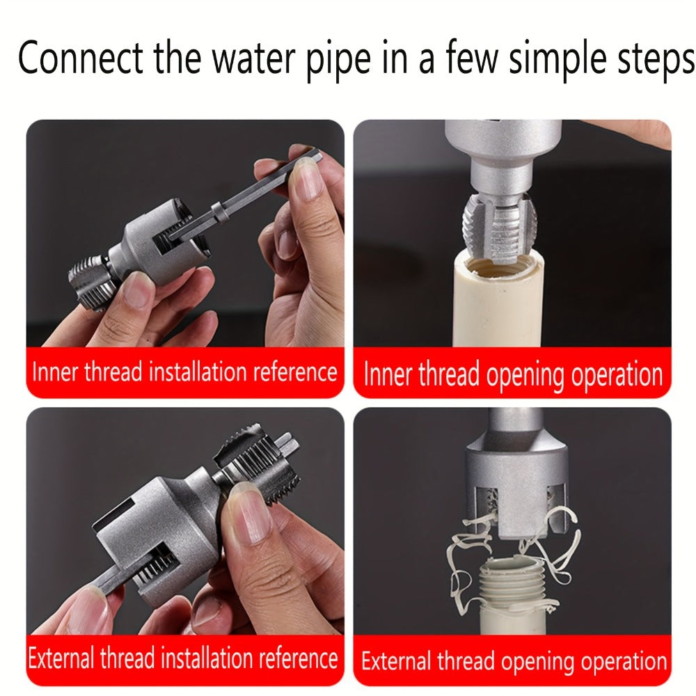 Pipe Thread Cutting Tool, High-Speed Steel Electric Drill Compatible PVC & Steel Pipe Threader