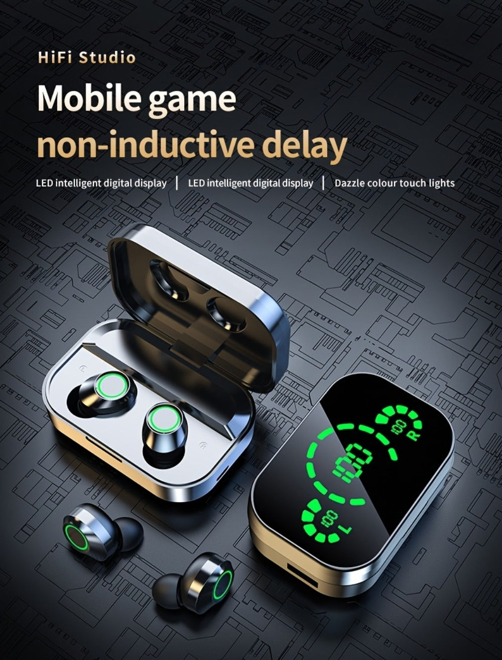 True Wireless Earbuds Bluetooth 5.4 Sport Design with 800mAh Mirror-Display Case and Passive Noise Isolation