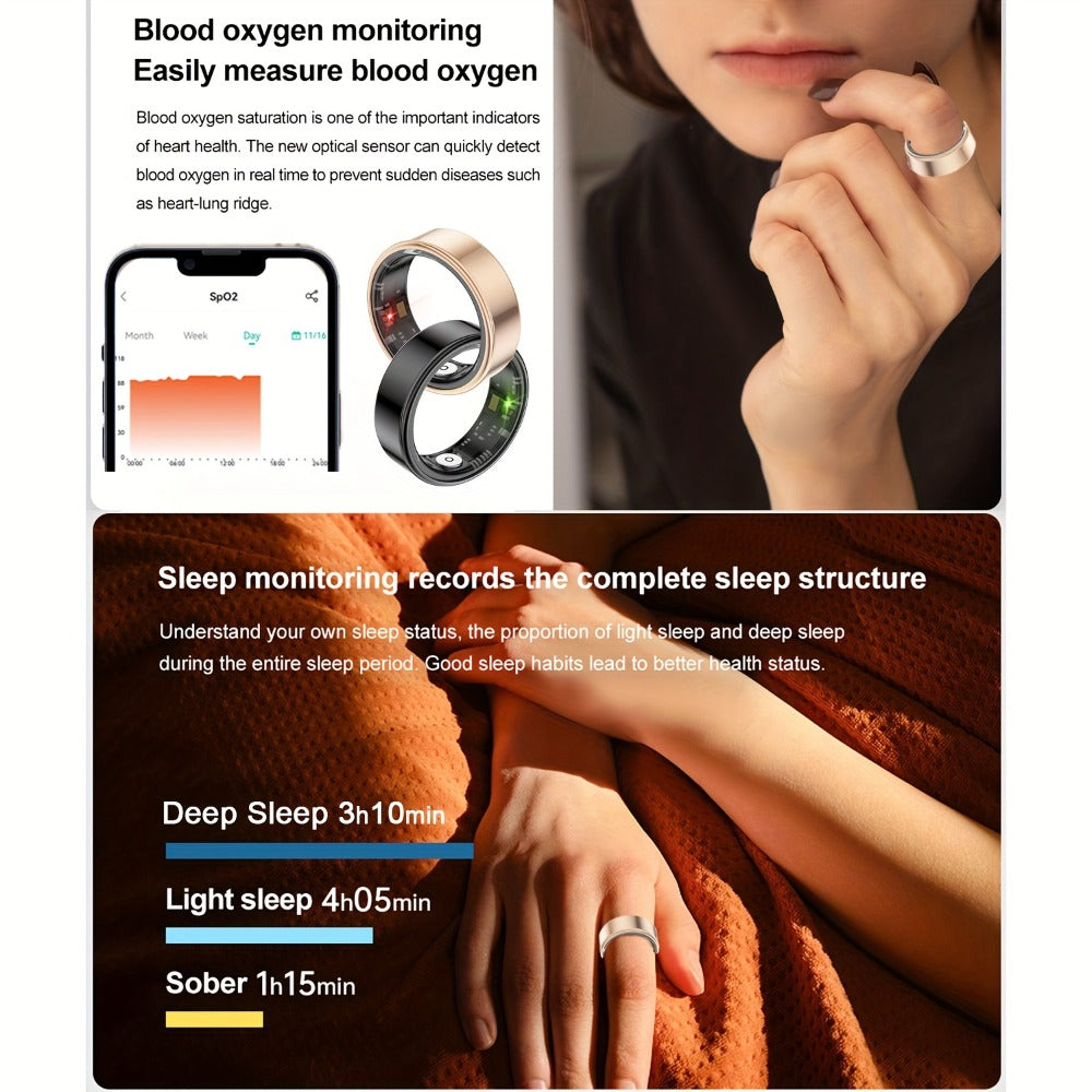 Health Monitoring Smart Ring for Women & Men, Fitness Activity Tracker with Sleep, Calories, Steps