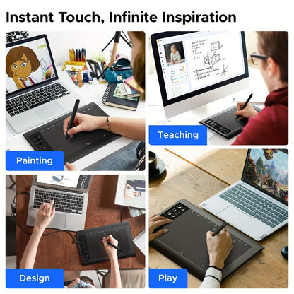 Graphics Drawing Tablet 10x6 Inch, 8192 Levels Pressure Sensitivity Battery-Free Stylus, 12 Programmable Shortcut Keys