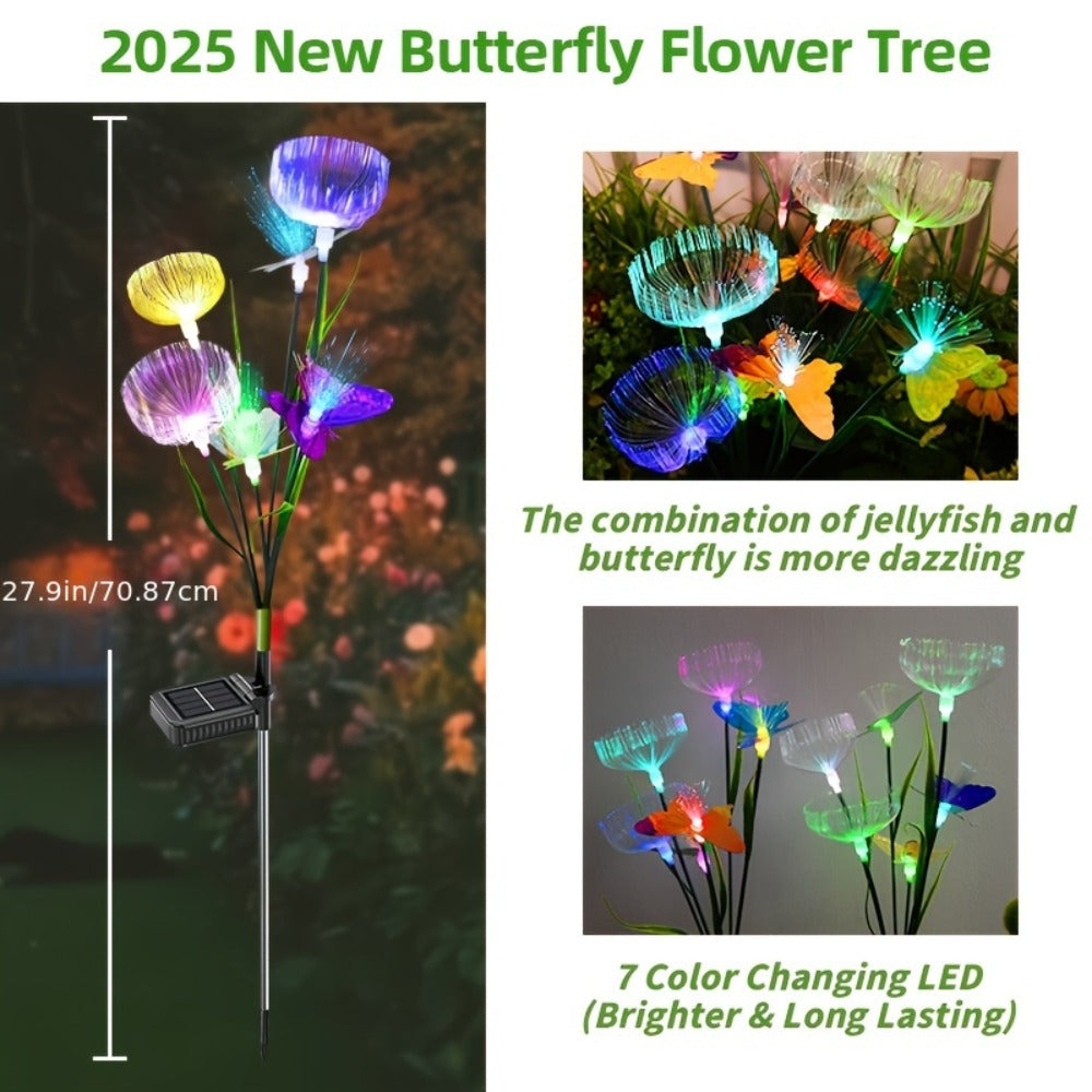 Solar Garden Light Fiber Optic Jellyfish Stakes 4-Pack with 7-Color LEDs and IP65 Rating for Outdoor Garden Decor