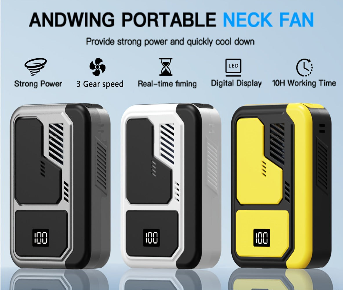 Neck Fan Portable Wearable, 3000mAh Battery Hands-Free Personal Fan 3 Wind Speeds Digital Display